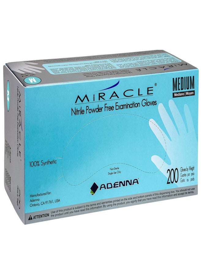 Adenna Miracle 4 mil Powder-Free Nitrile Exam Gloves, Medical Grade, Blue, Medium, Box of 200 - Image 1